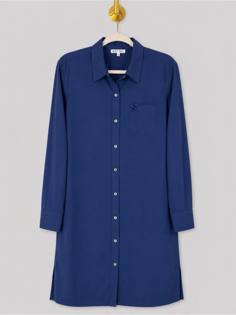 Alex Mill Blue Cotton Shirt Dress Button Front Long Sleeve Pocket Midi Dress